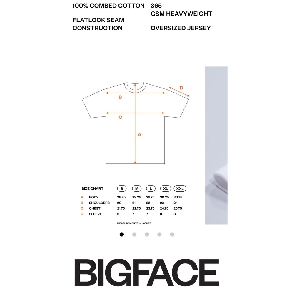 BIGFACE Coffee Oversized Heavyweight T-Shirt White XL 365 GSM Combed Cotton USA - Picture 7 of 12